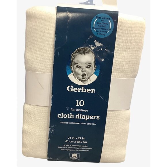 Gerber 10 Flat Birdseye Cloth Diapers 24x27 100% Cotton Reusable & Absorbent - Picture 2 of 4